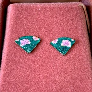Green and Pink Fan Earrings